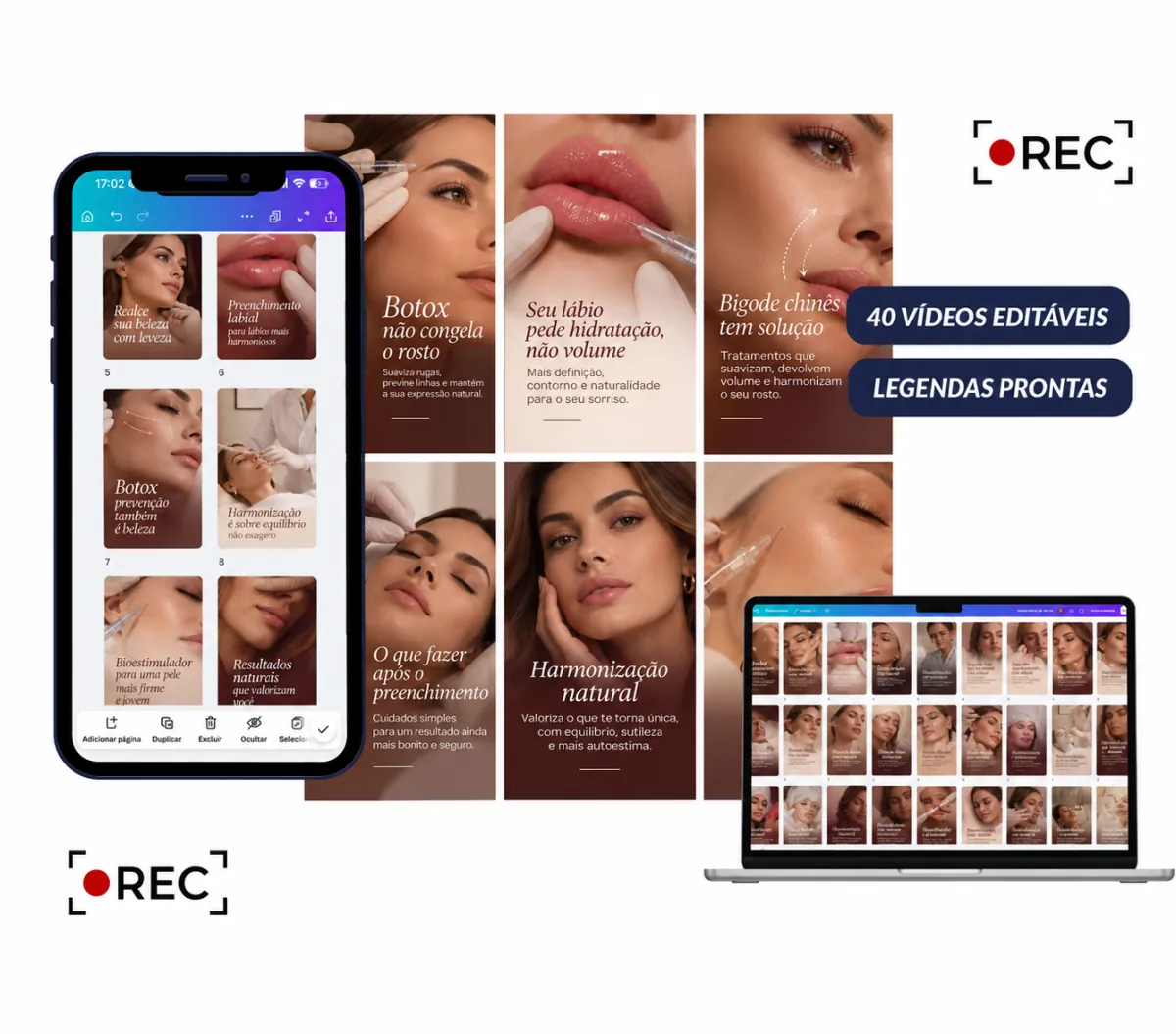 Pack com 40 reels editáveis para Harmonização Orofacial no celular e no notebook