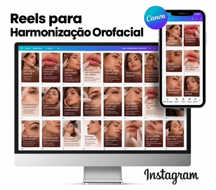 Reels para Harmonização Orofacial no Canva, no computador e no celular